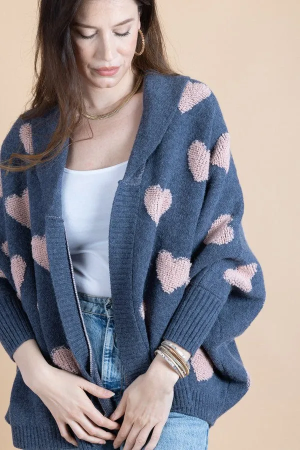 Heart Cardigan Ribbed Knit