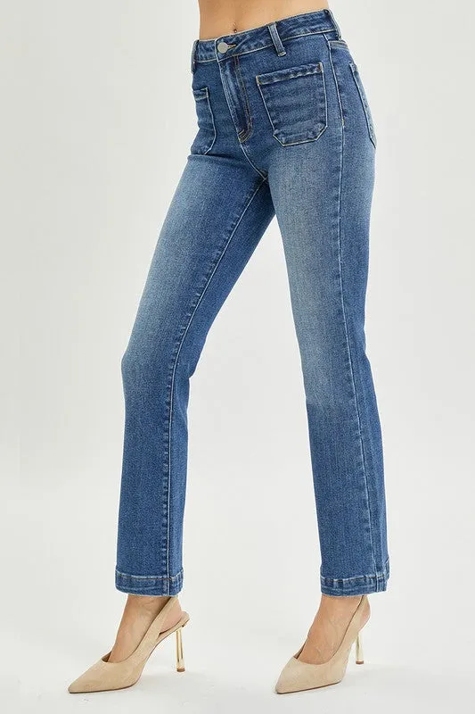 High Rise Patch Pocket Straight Jeans