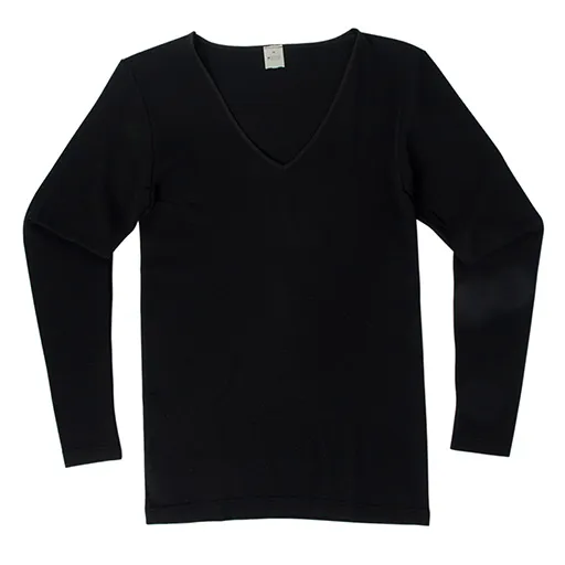 Hocosa Women Long Sleeve Shirt with V-neck, Wool/Silk