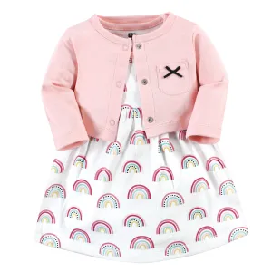 Hudson Baby Cotton Dress and Cardigan Set, Modern Rainbow