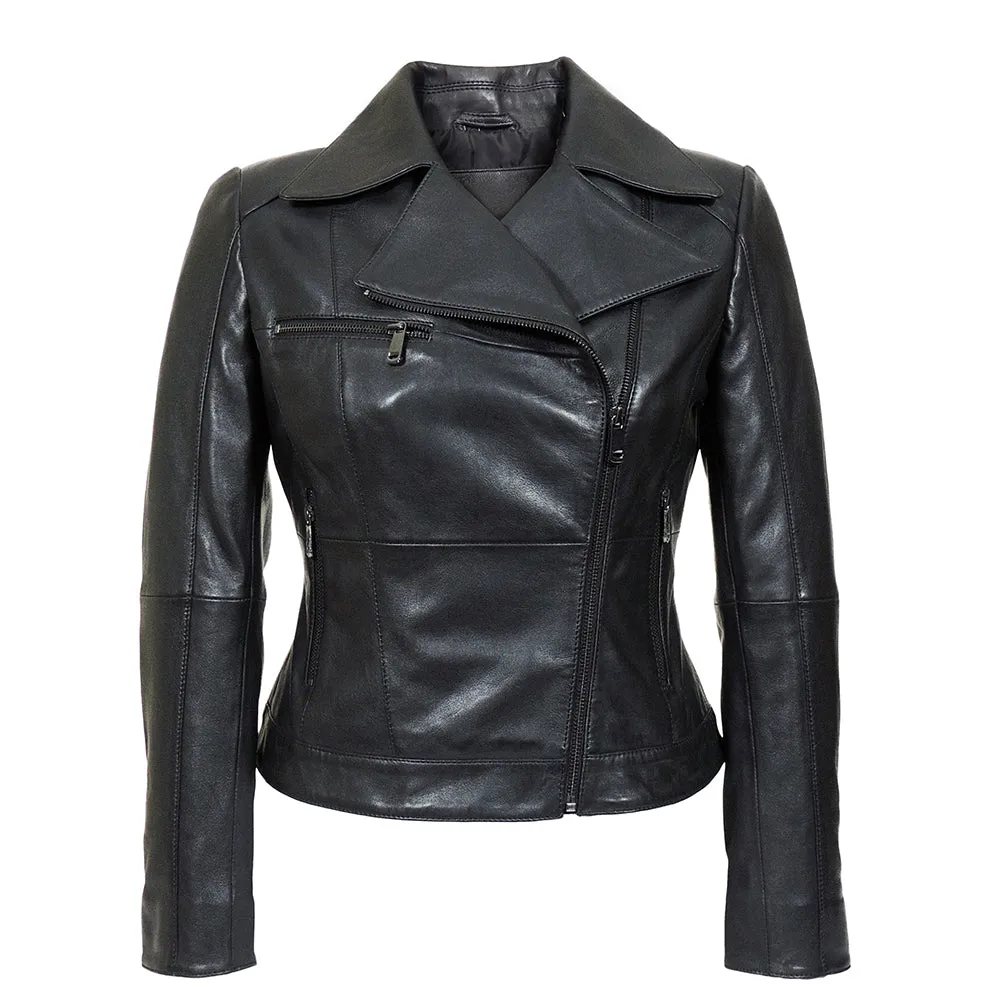 IL Womens Rigid Short Biker Leather Jacket