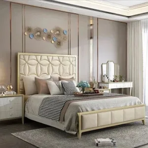 Infinity Upholstered Bed In Beige Suede