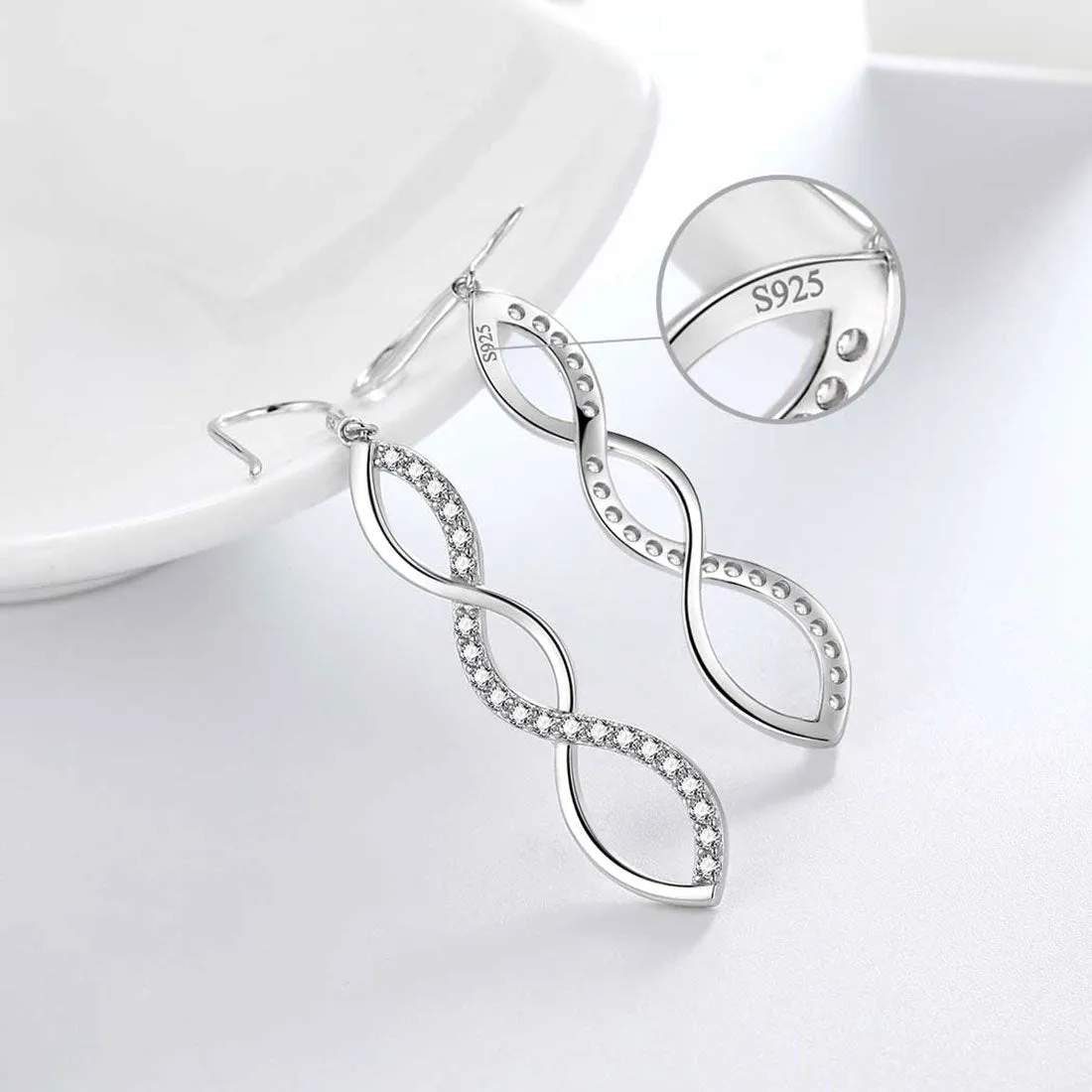 Infinity Women Dangle Earrings Drop Jewelry 925 Sterling Silver