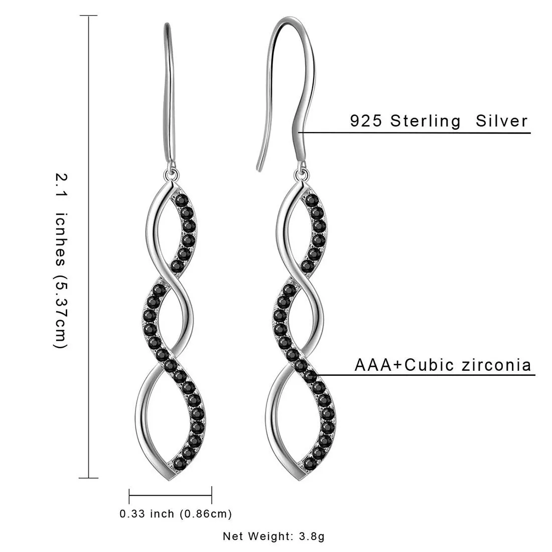 Infinity Women Dangle Earrings Drop Jewelry 925 Sterling Silver