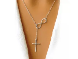 Italian Solid Sterling Silver Infinity Cross Lariat Necklace