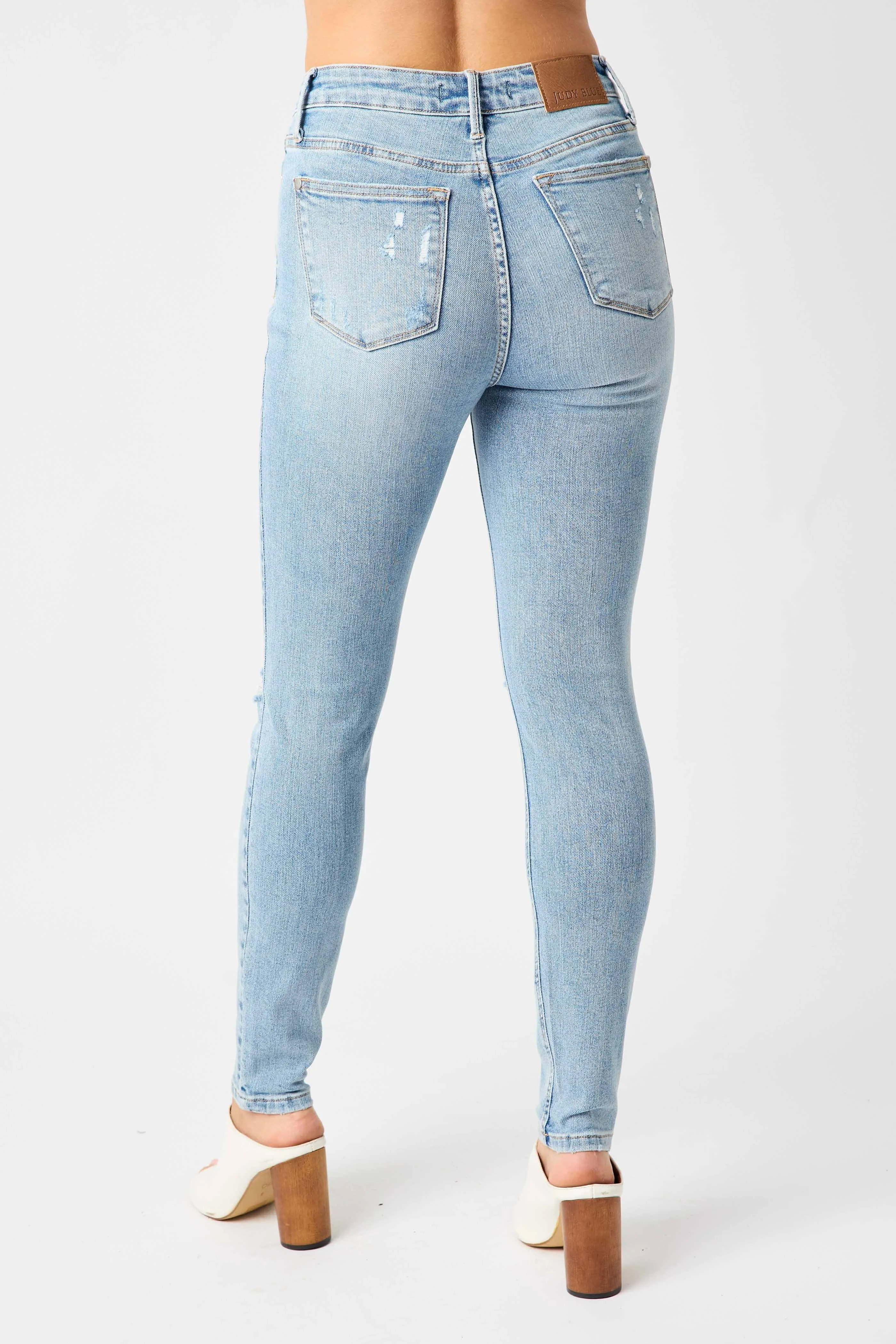 Judy Blue Mid-Rise Tummy Control Destroy Skinny Jeans