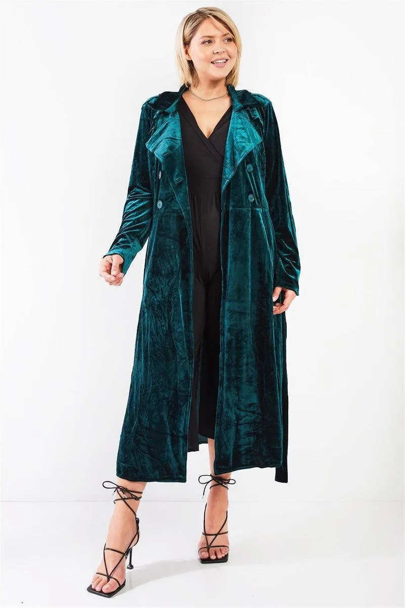 Junior Plus Hunter Green Velvet Long Sleeve Maxi Smoking Jacket /3-2-1