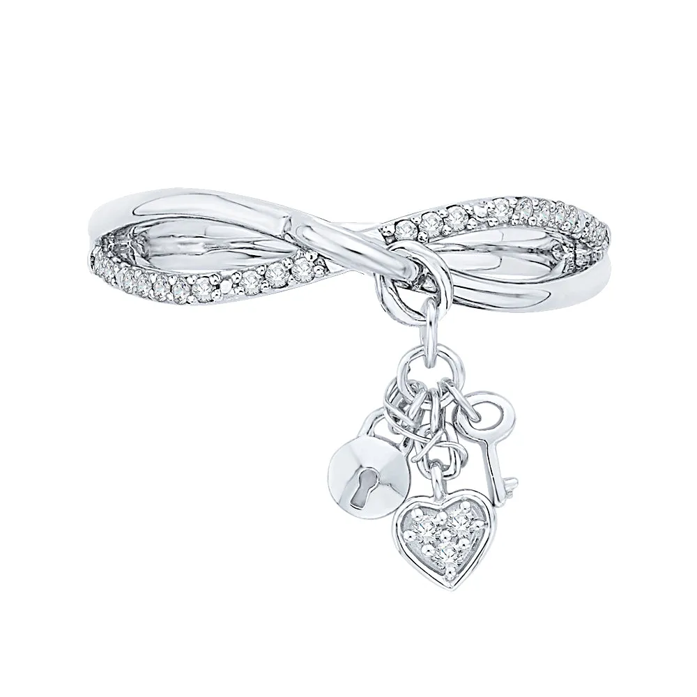 KATARINA 1/10 cttw Diamond Infinity Intertwined Lock Key and Heart Ring