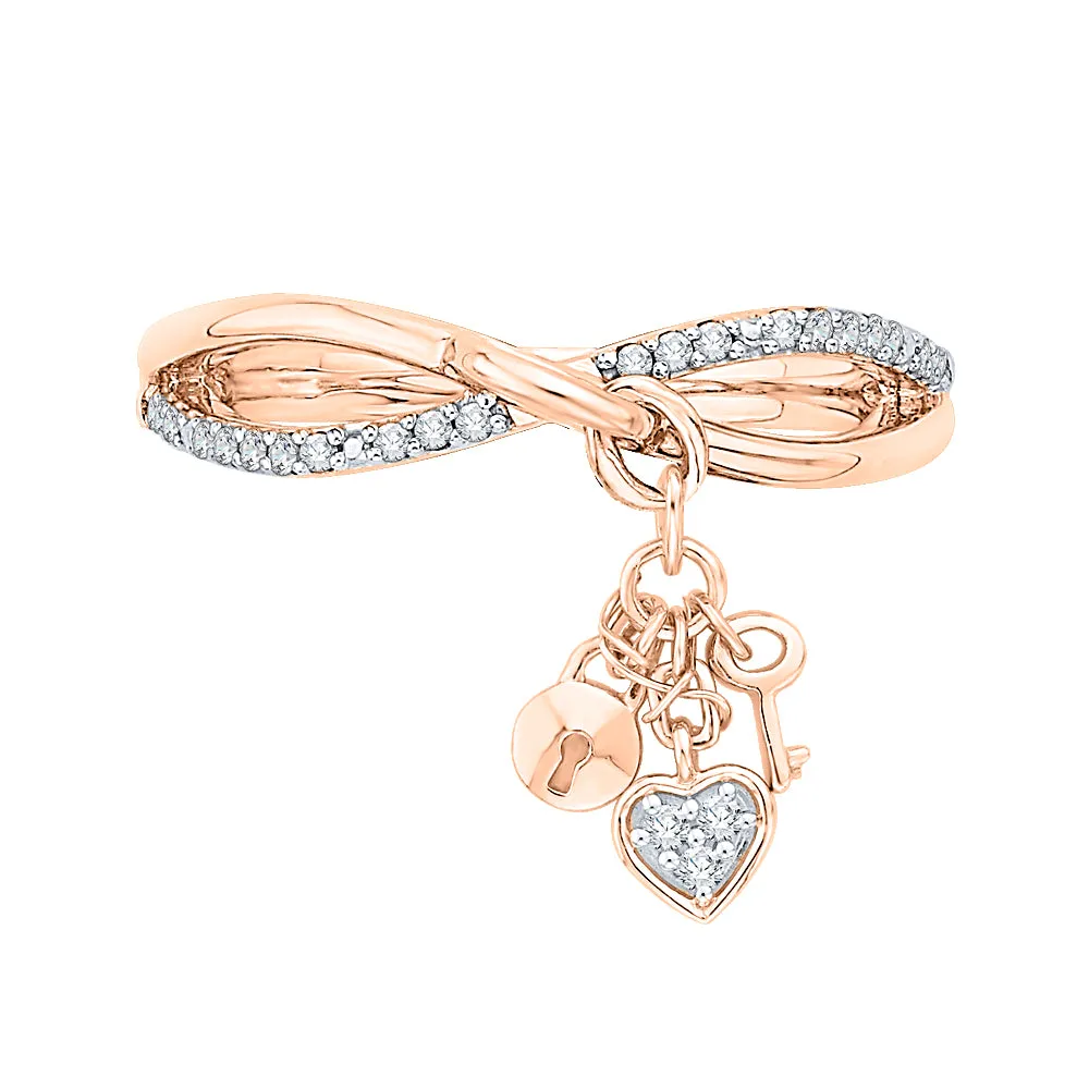 KATARINA 1/10 cttw Diamond Infinity Intertwined Lock Key and Heart Ring