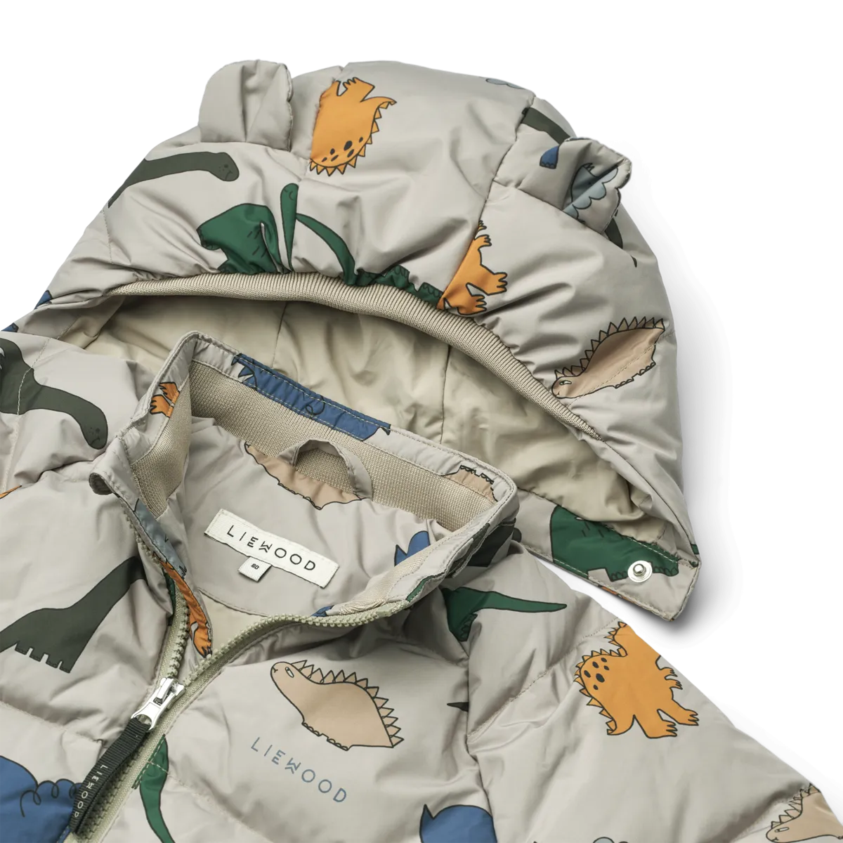 Liewood Polle Down Puffer Jacket | Dinosaurs /Fog