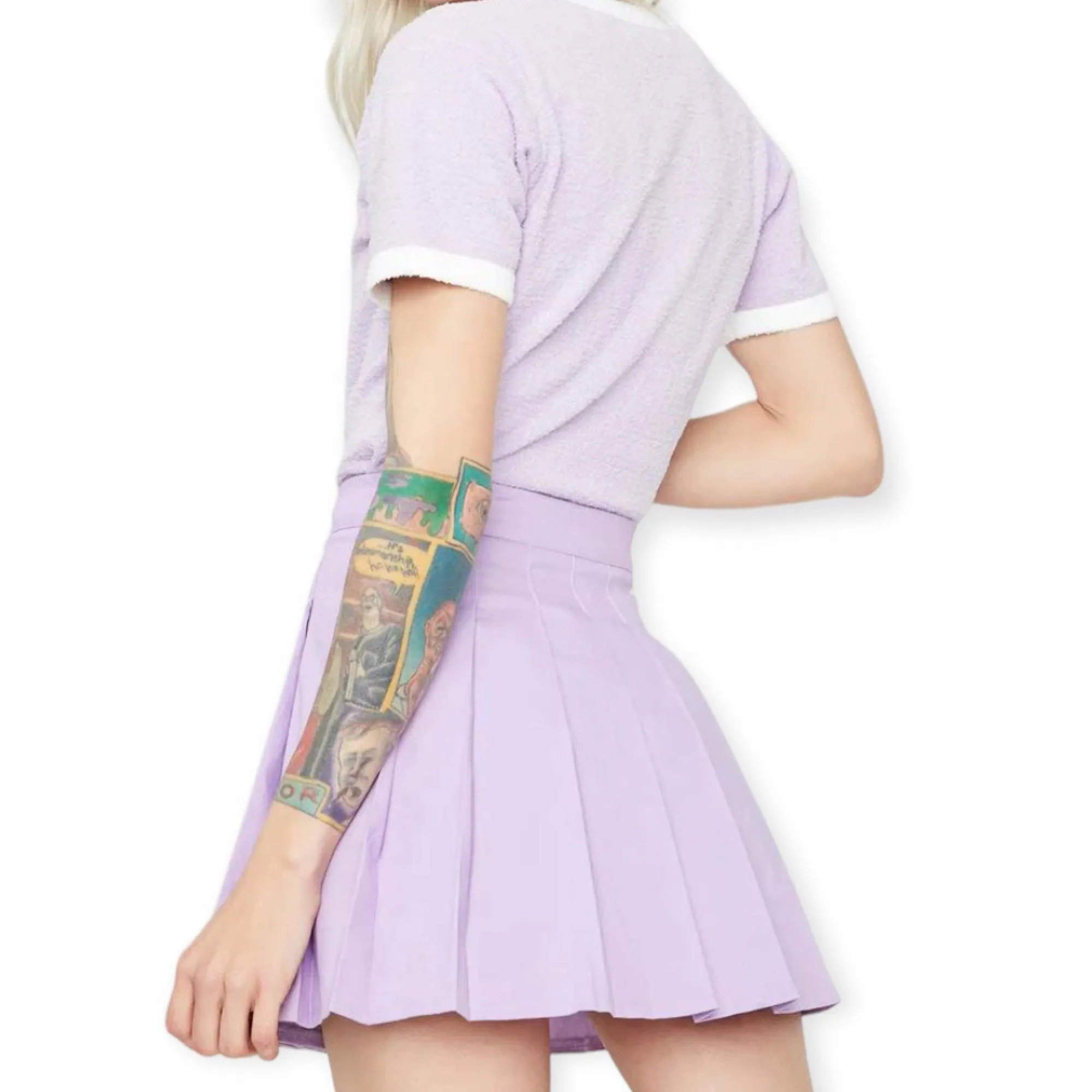 Lilac High Waisted Pleated Mini Skirt