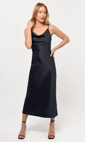 Linda Satin Cowl Neck Slip Maxi