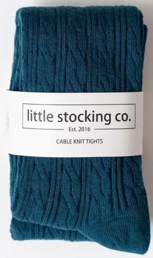 Little Stocking Co Cable Knit Tights - Deep Teal