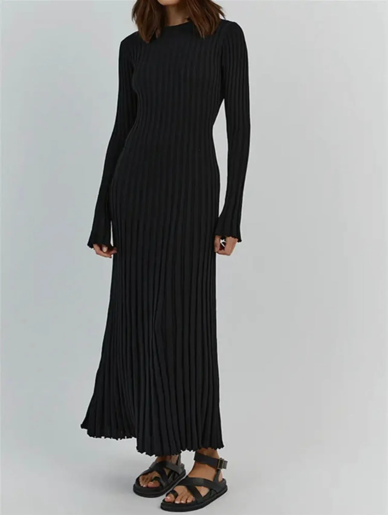 long sleeve knit midi dress