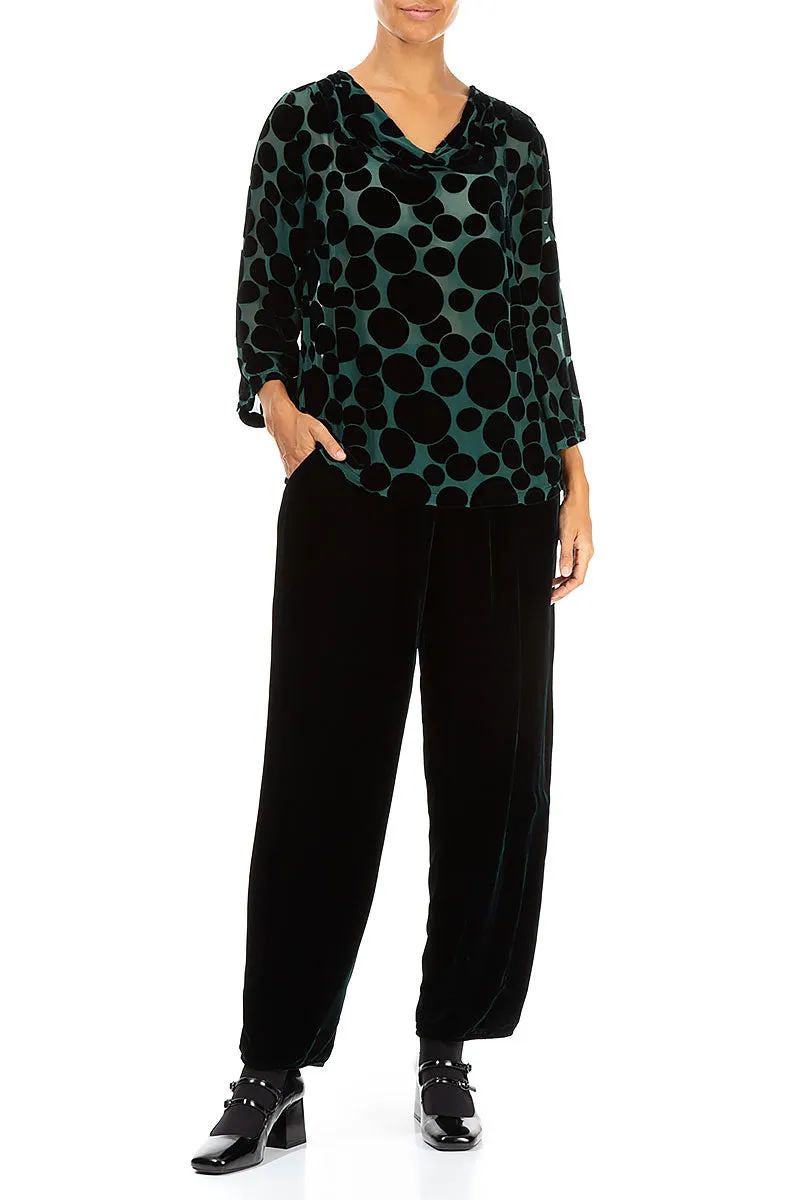 Long Taper Emerald Silk Velvet Trousers