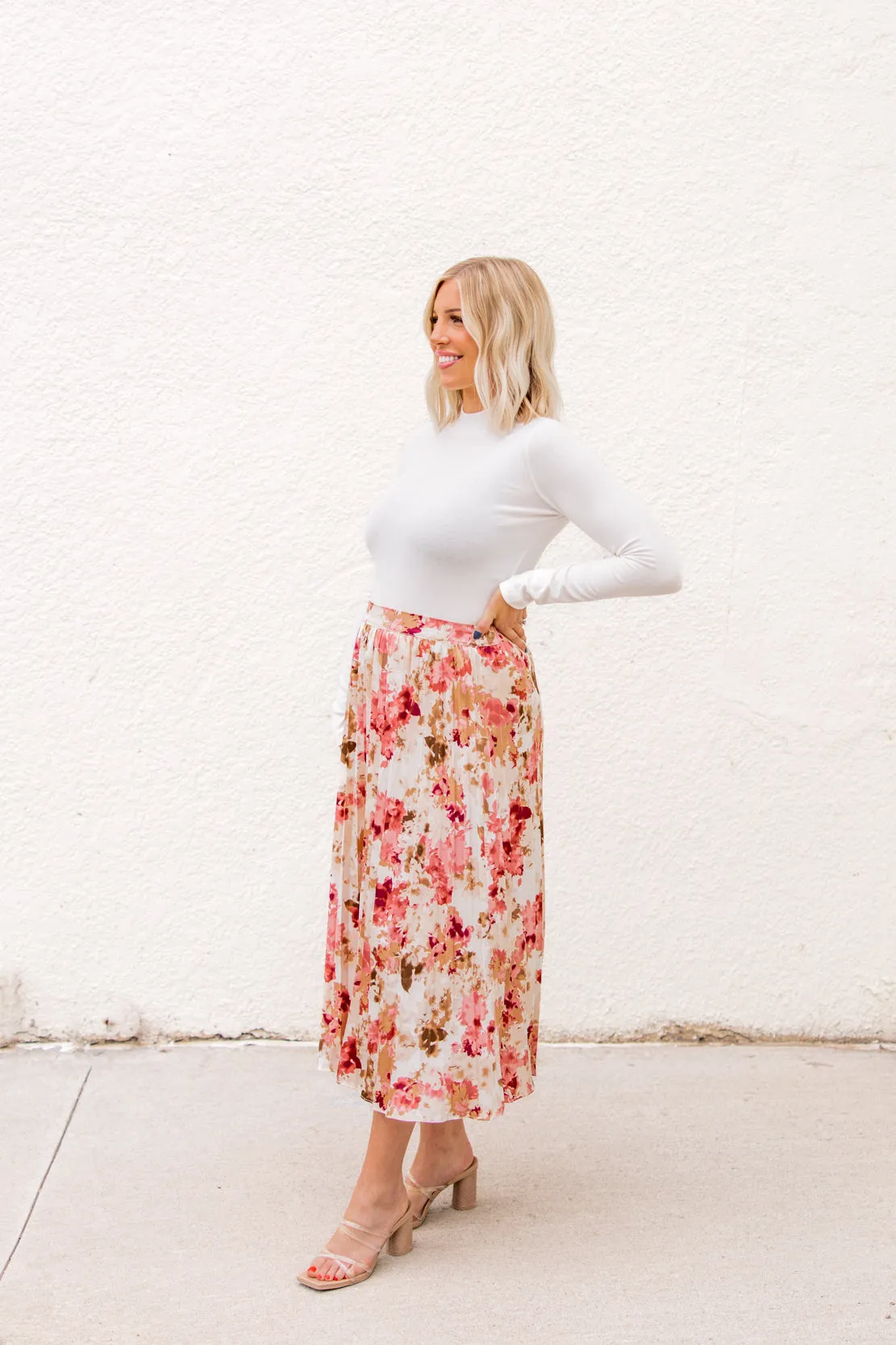 Lottie Pleated Skirt | Pink Multi