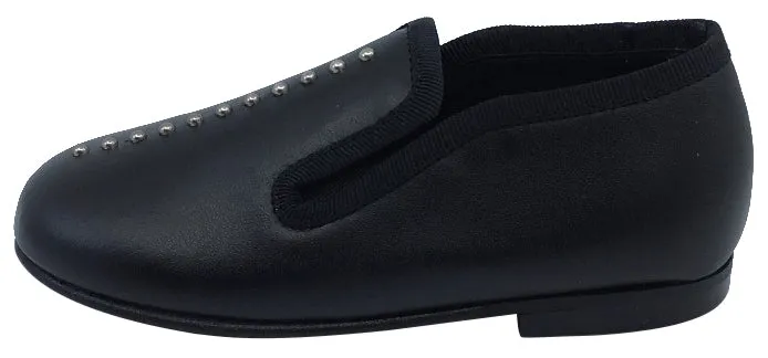 Luccini Studs Girl's & Boy's Black Leather Slip On Dress Shoe