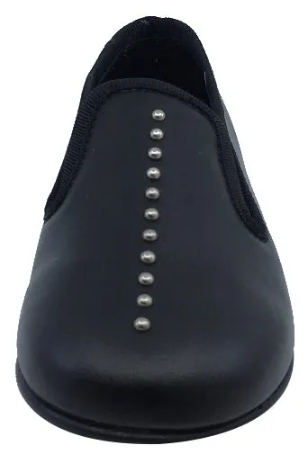 Luccini Studs Girl's & Boy's Black Leather Slip On Dress Shoe