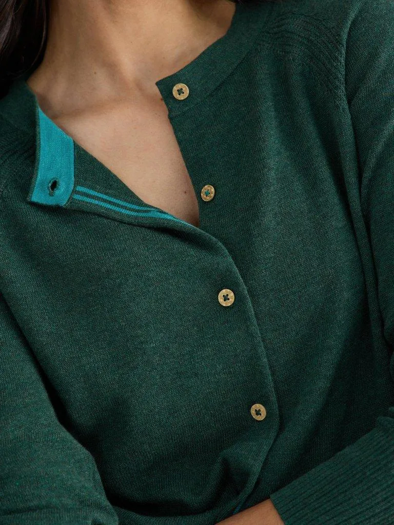 LULU LONG SLEEVE CREW NECK CARDI in DARK GREEN