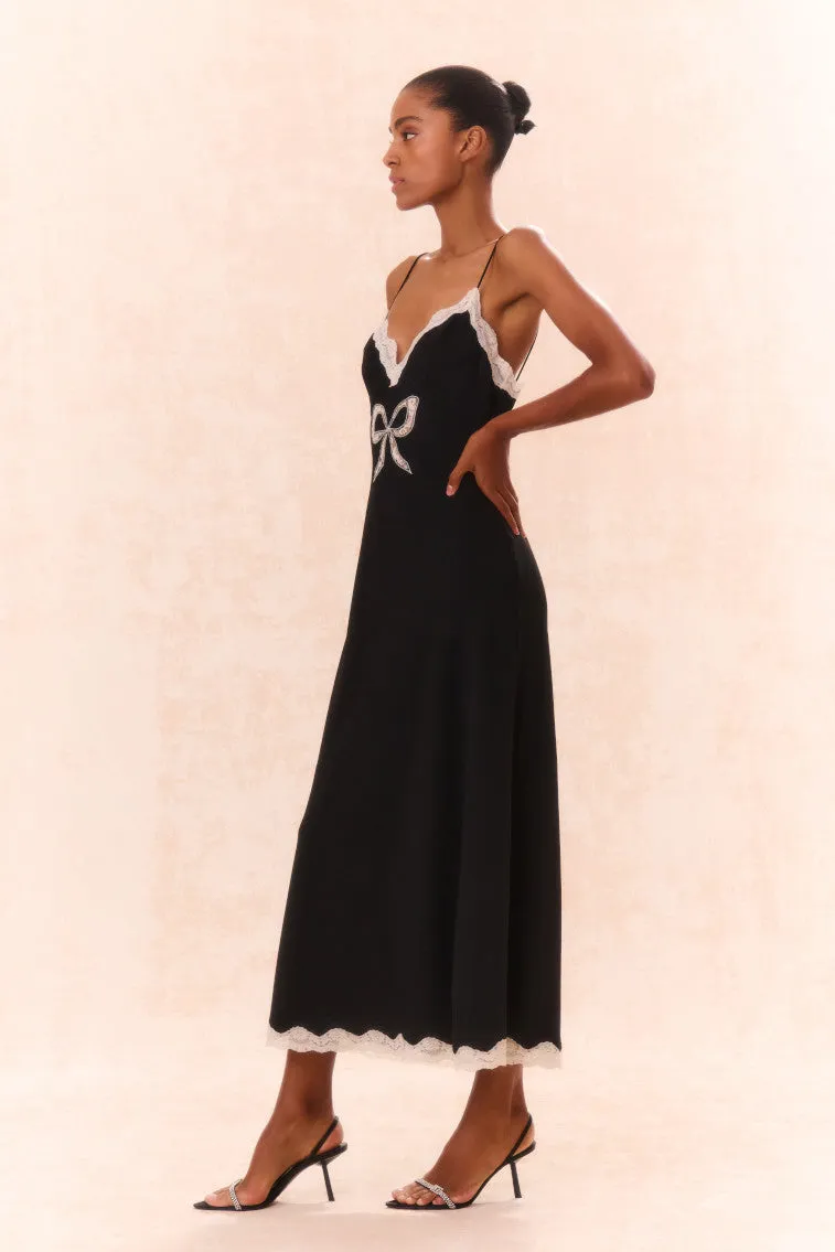 Manuela Bow Slip Maxi Dress - BLACK