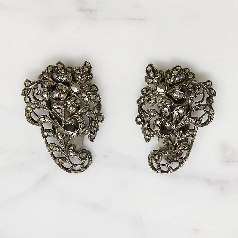 Matched Set Silver & Marcasite Nosegay Dress Clips