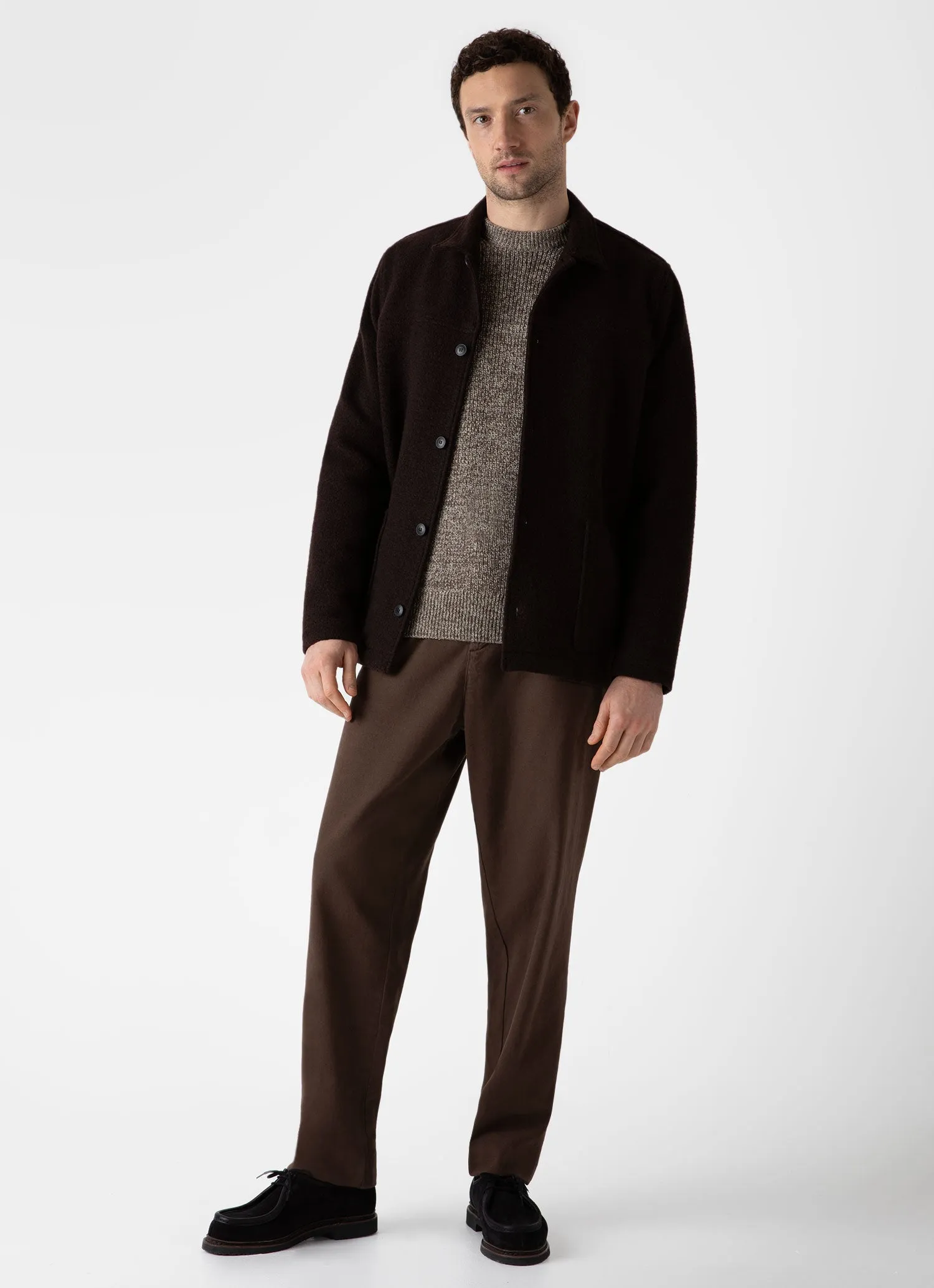 Men's Luxury British Wool Jumper in Natural Ecru/Brown Twist