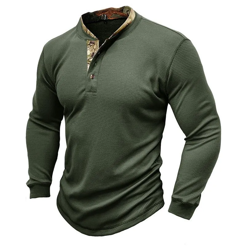 Men's Printed Long Sleeve Outdoor Base Layer Henley Shirt Waffle Top 40478743L