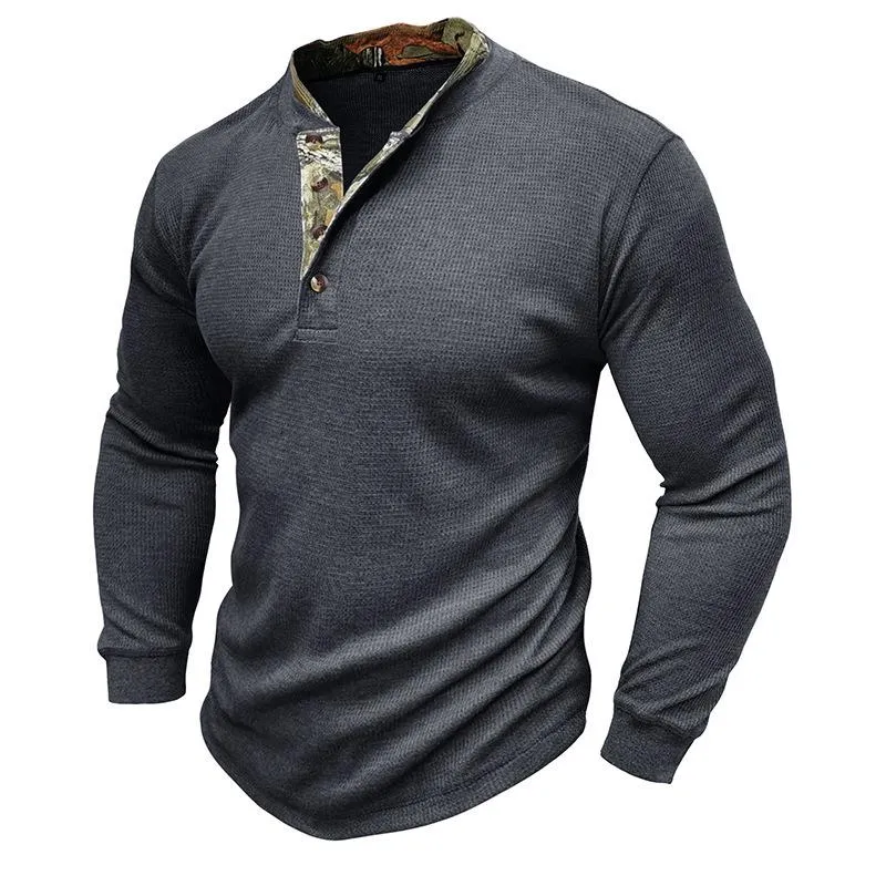 Men's Printed Long Sleeve Outdoor Base Layer Henley Shirt Waffle Top 40478743L