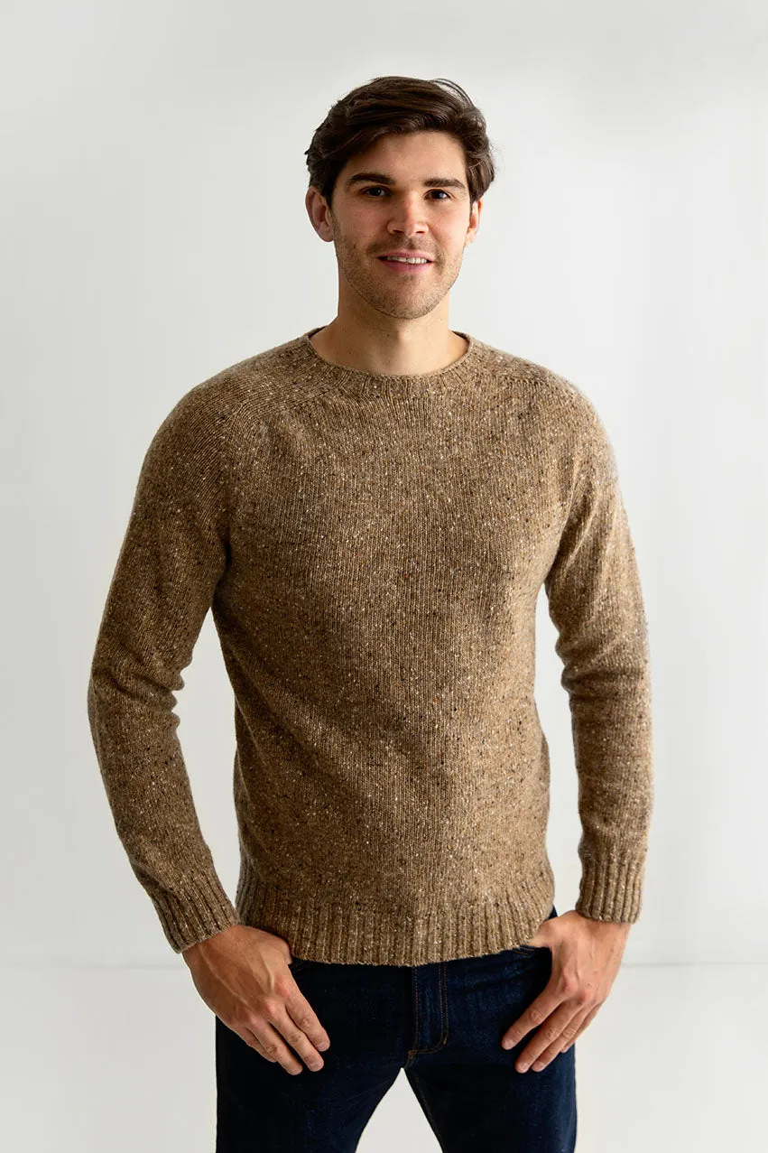 Mens Seamless Saddle Shoulder Donegal Jumper - Sand