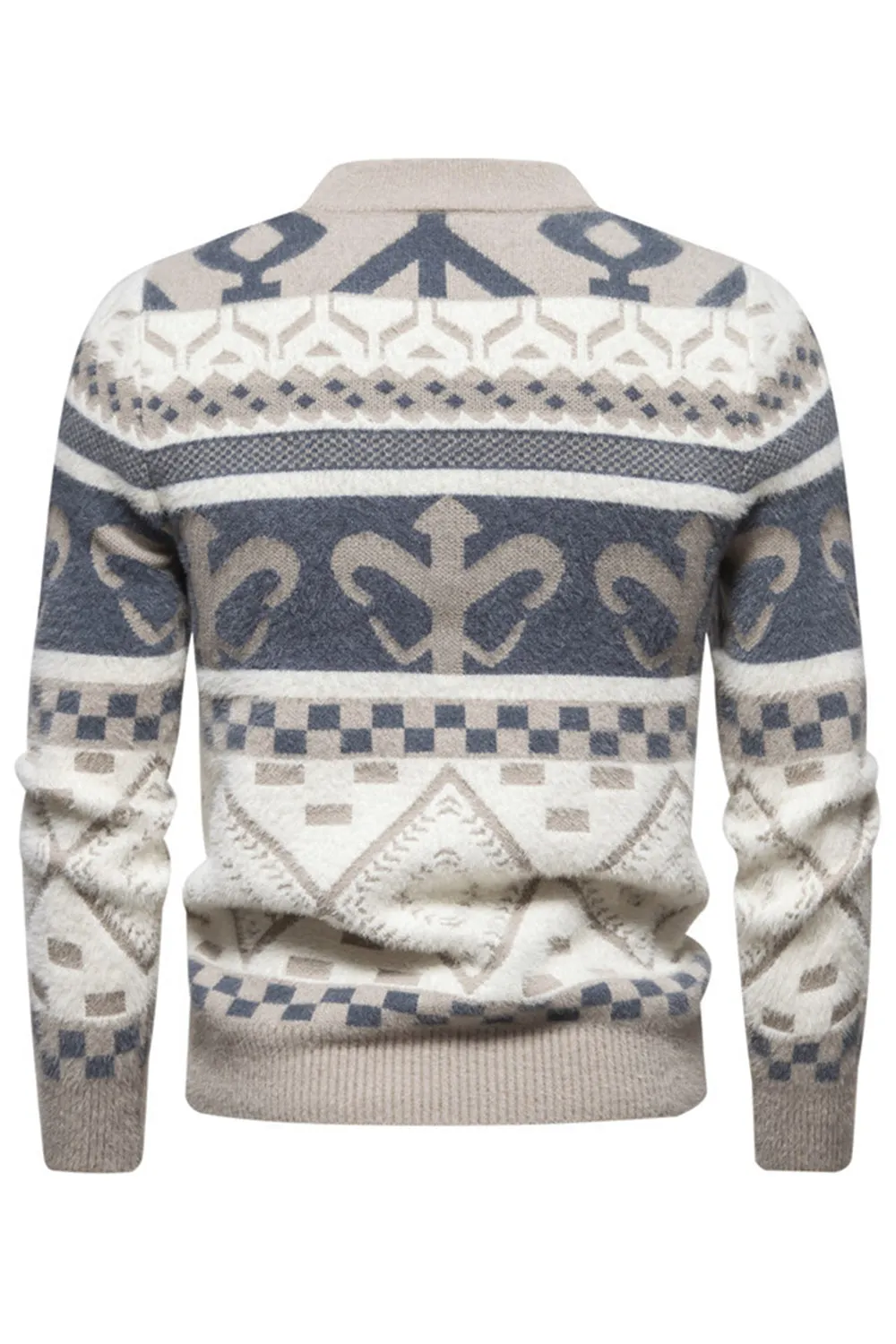 Men's Slim Fit Khaki Pullover Printed Knitted Sweater