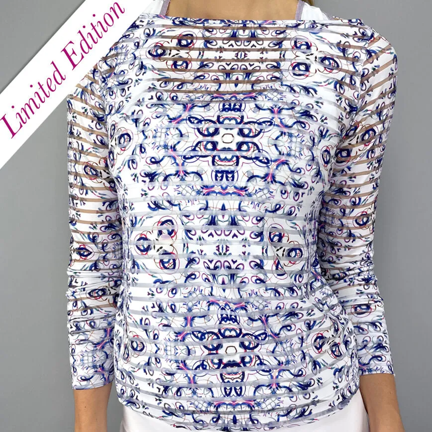 Mosaic LE Sheer Symmetrical Pullover Top