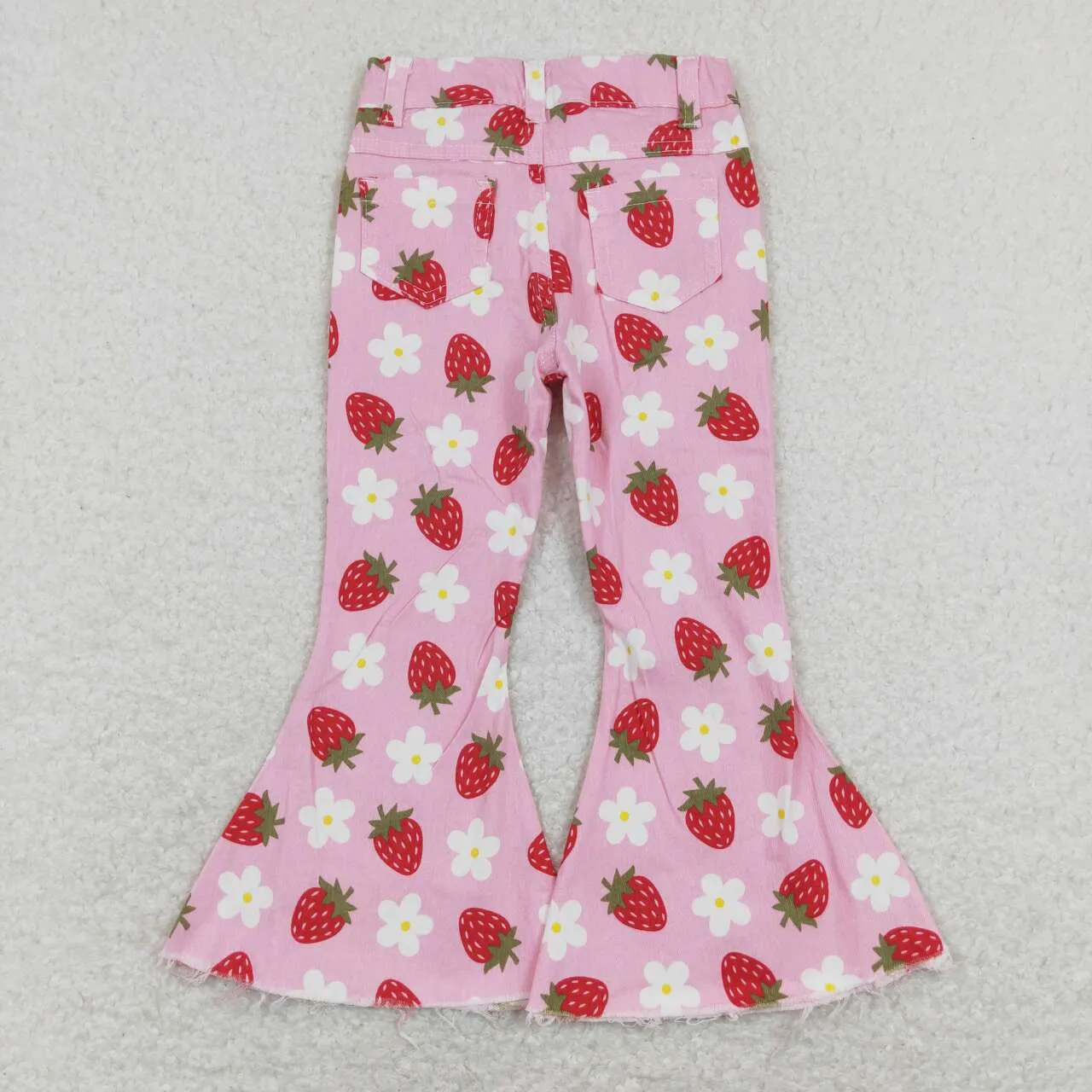 P0396 baby girl clothes strawberry print bell bottom jeans