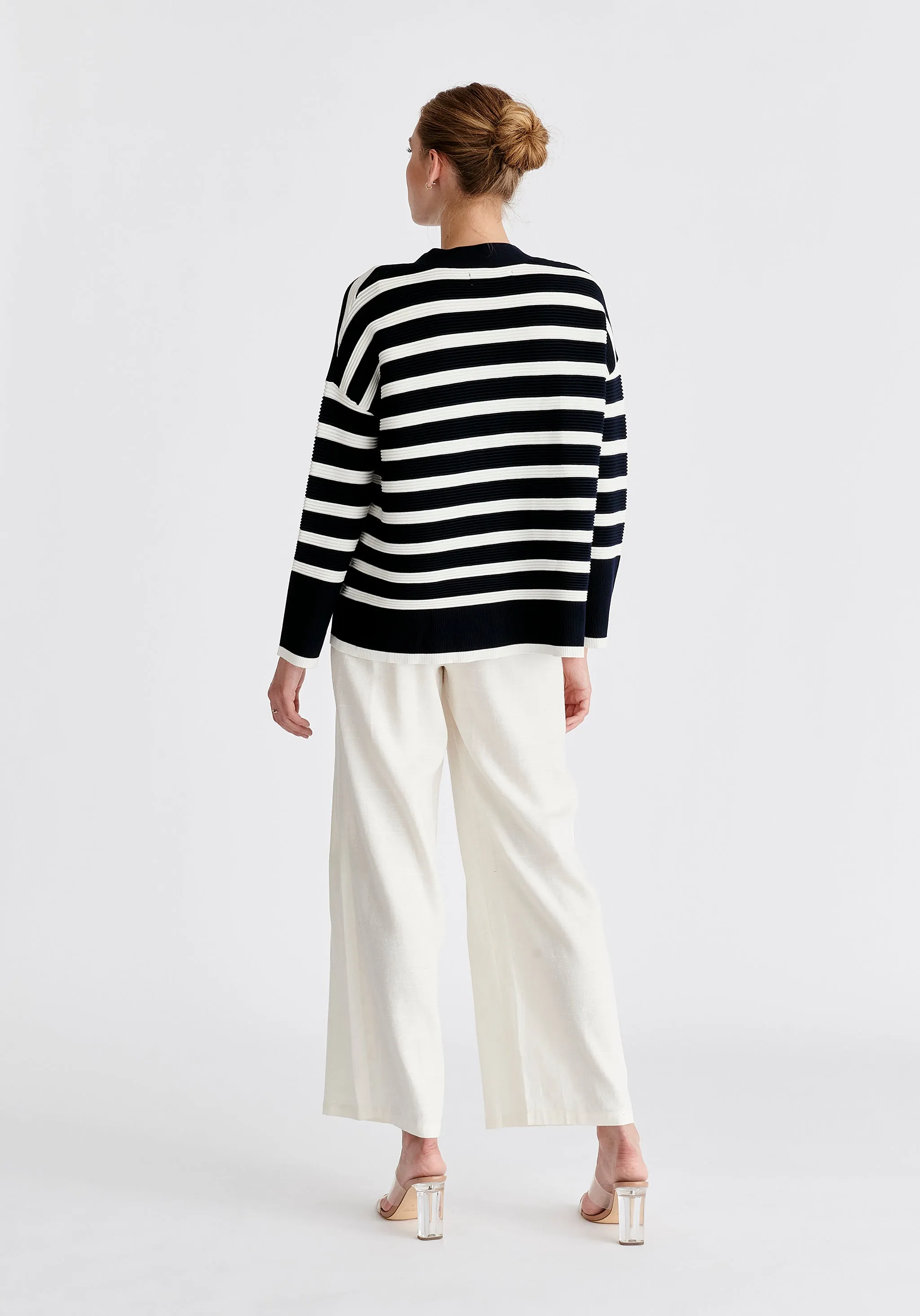 Paisie Striped Ribbed Cardigan