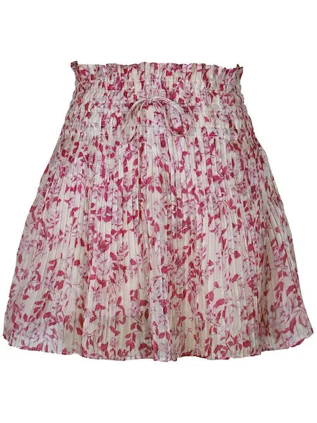 Pink Floral Pleated Mini Skirt