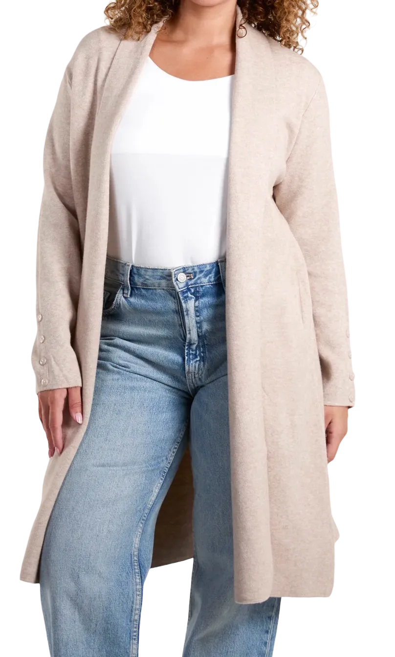 Plain Long Cardigan with Pockets And Button Sleeve Detail (2 Colours)