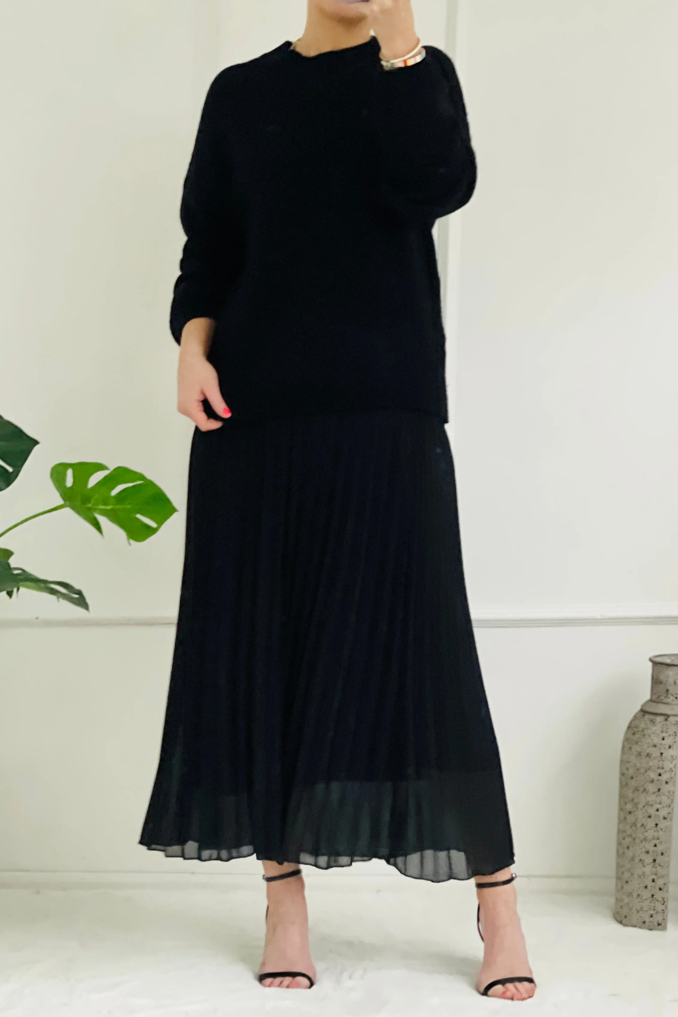 Pleated Maxi Skirt | Black