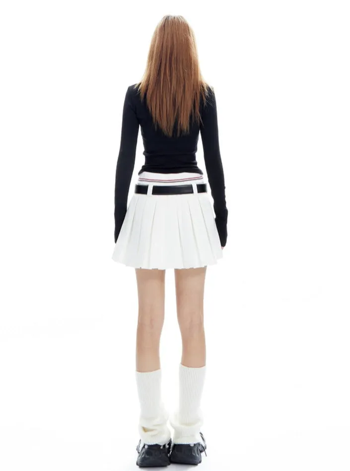 Pleated Tennis Skirt with Striped Waistband