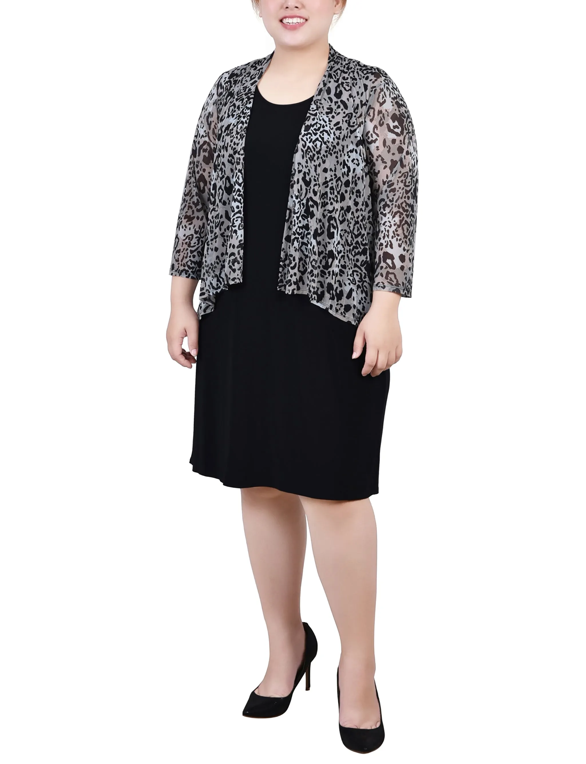 Plus Size Cardigan And Dress Set