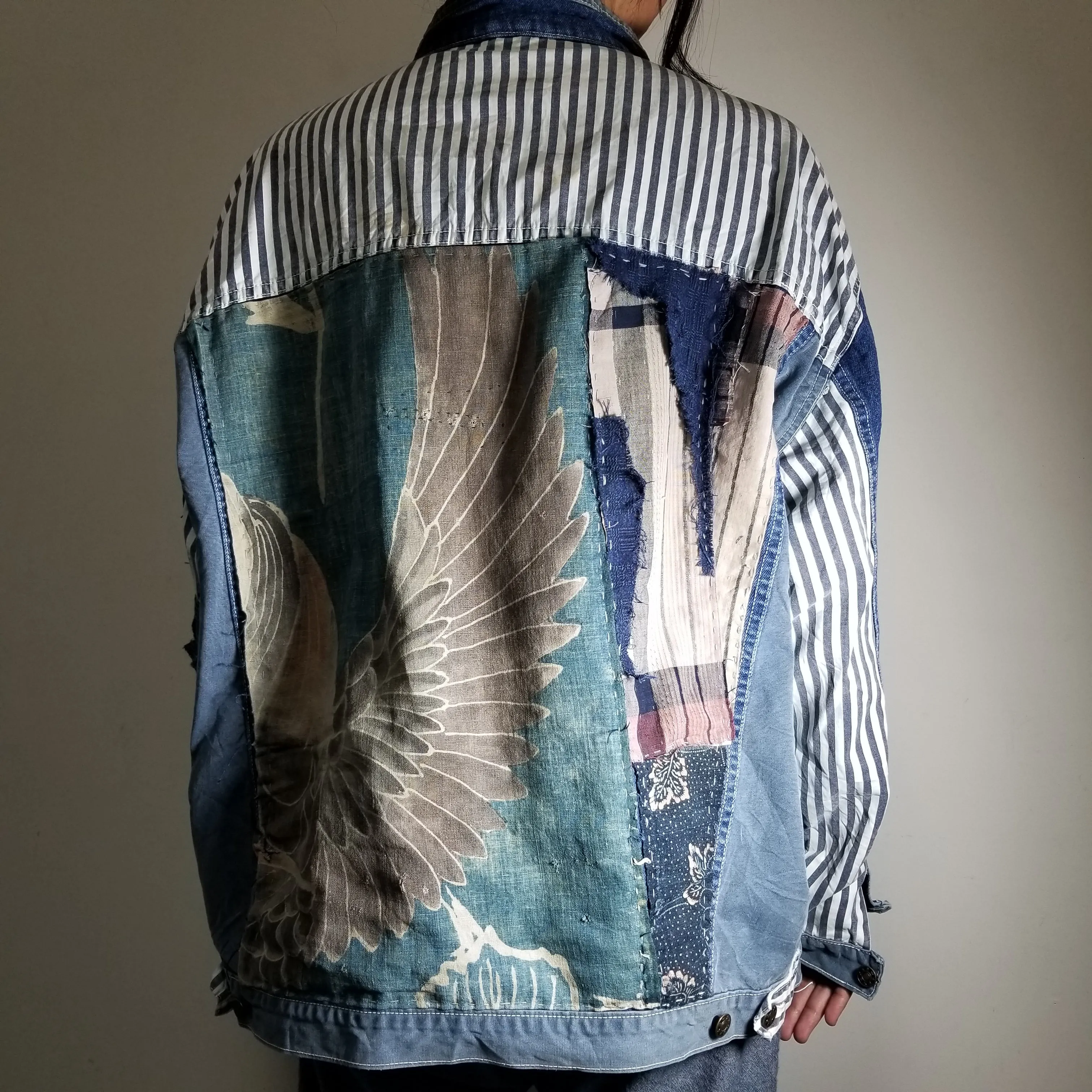 Retro Boro Tsutsugaki Handstitched Patchwork Jean Jacket