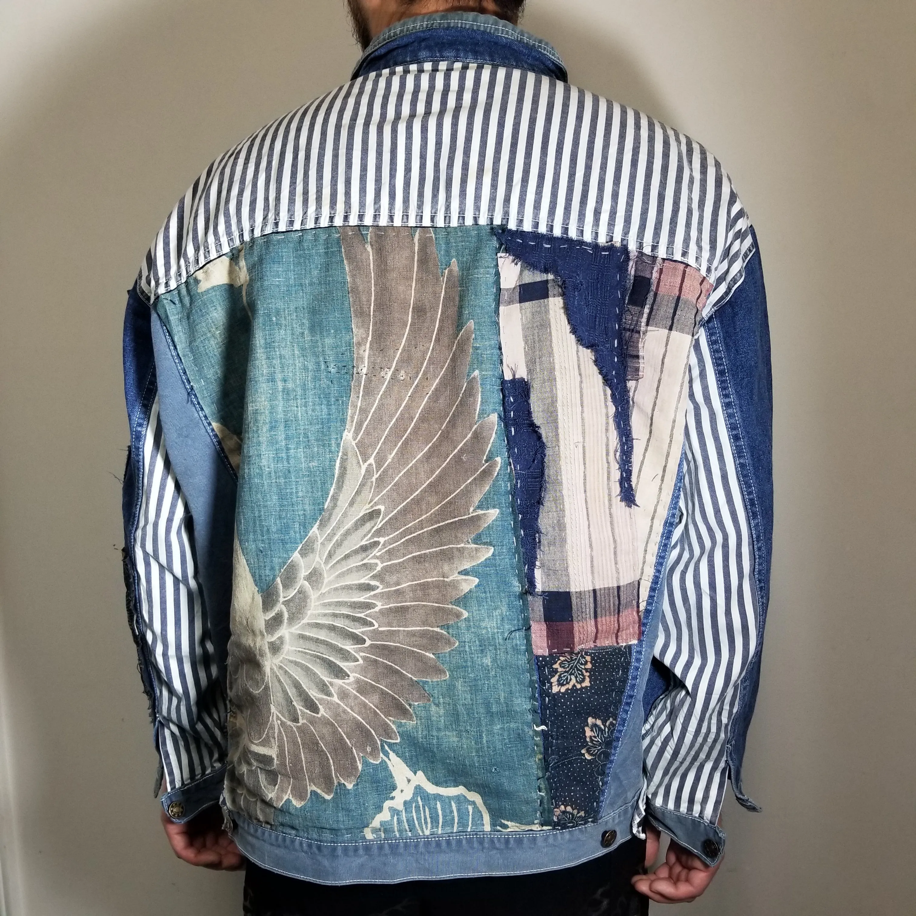 Retro Boro Tsutsugaki Handstitched Patchwork Jean Jacket