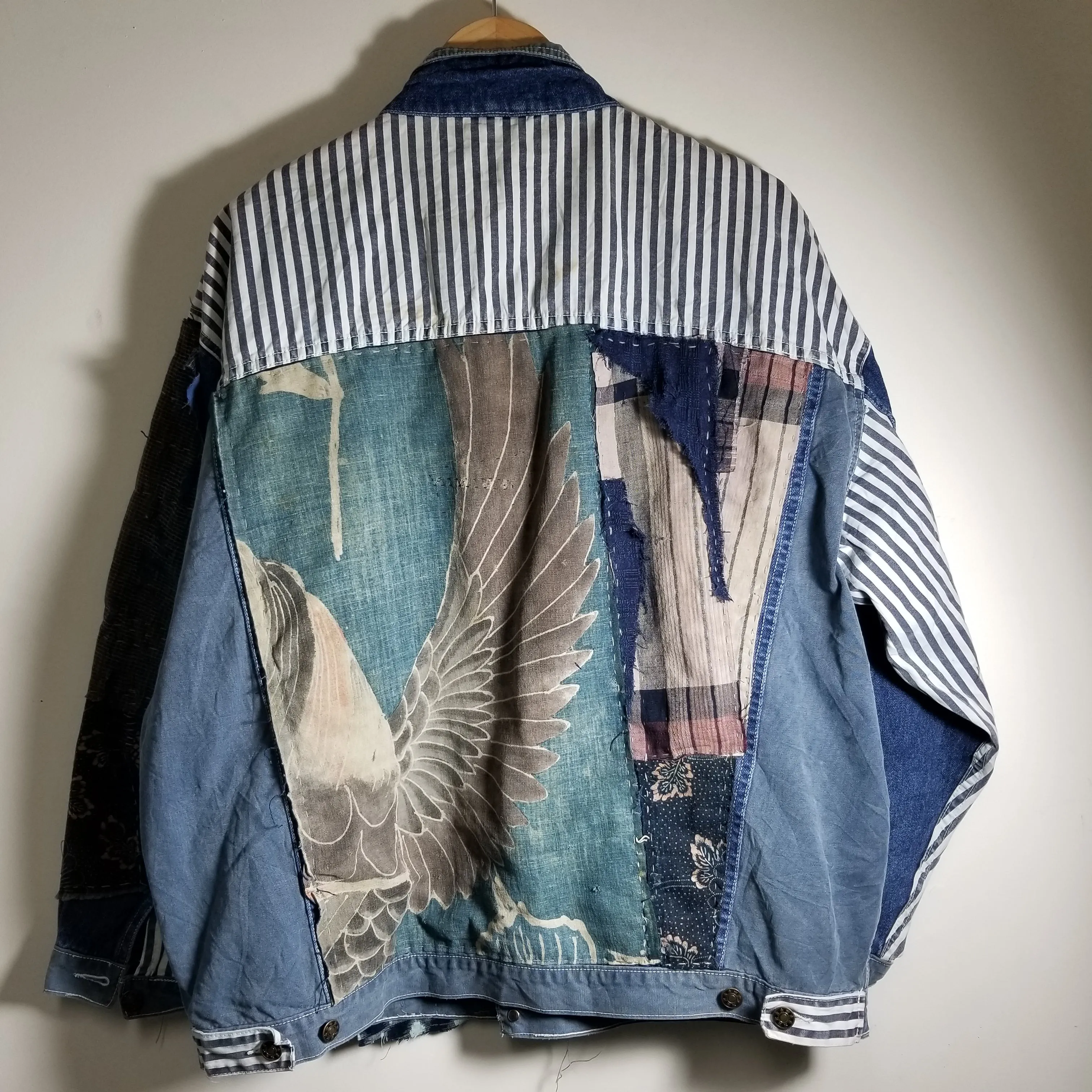 Retro Boro Tsutsugaki Handstitched Patchwork Jean Jacket