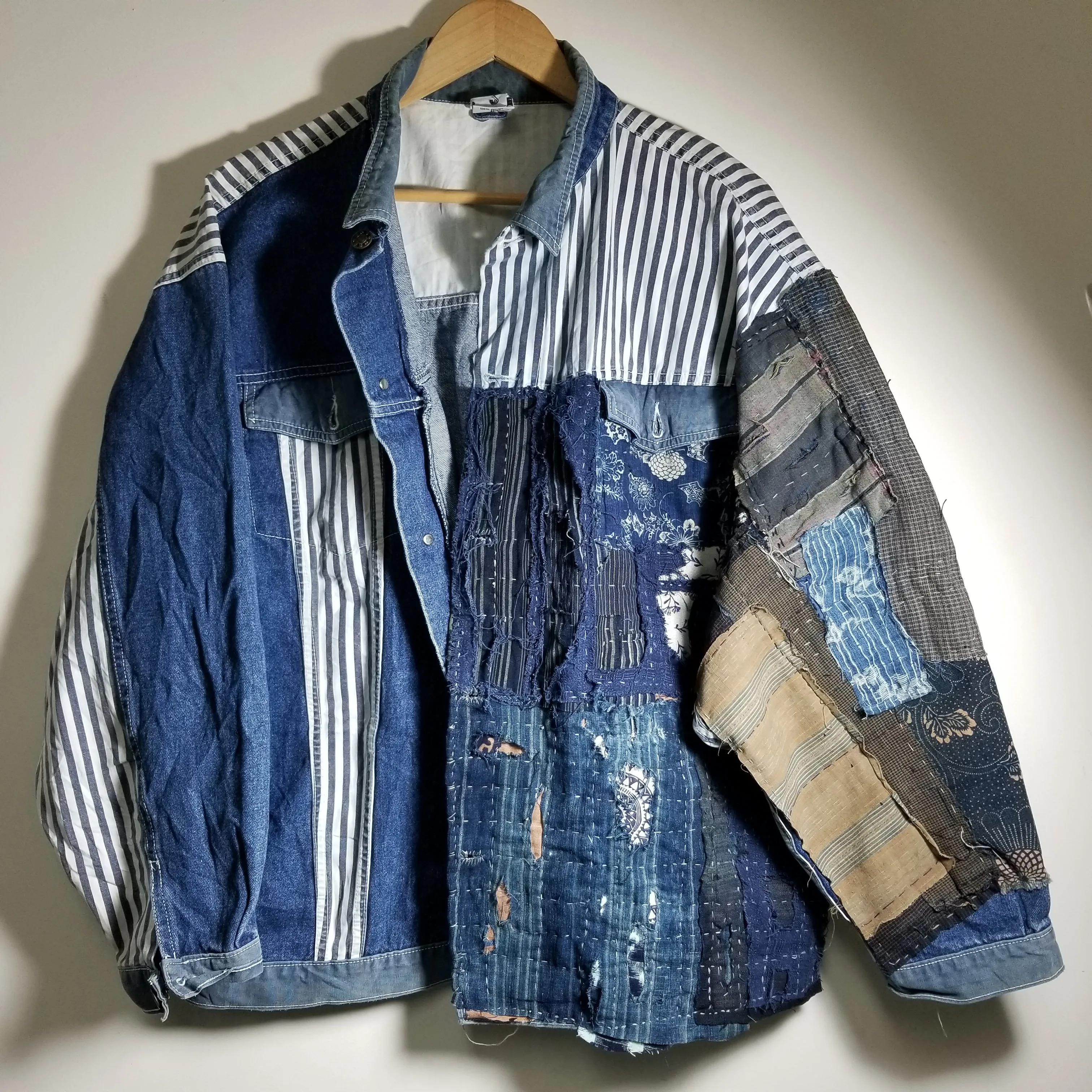 Retro Boro Tsutsugaki Handstitched Patchwork Jean Jacket