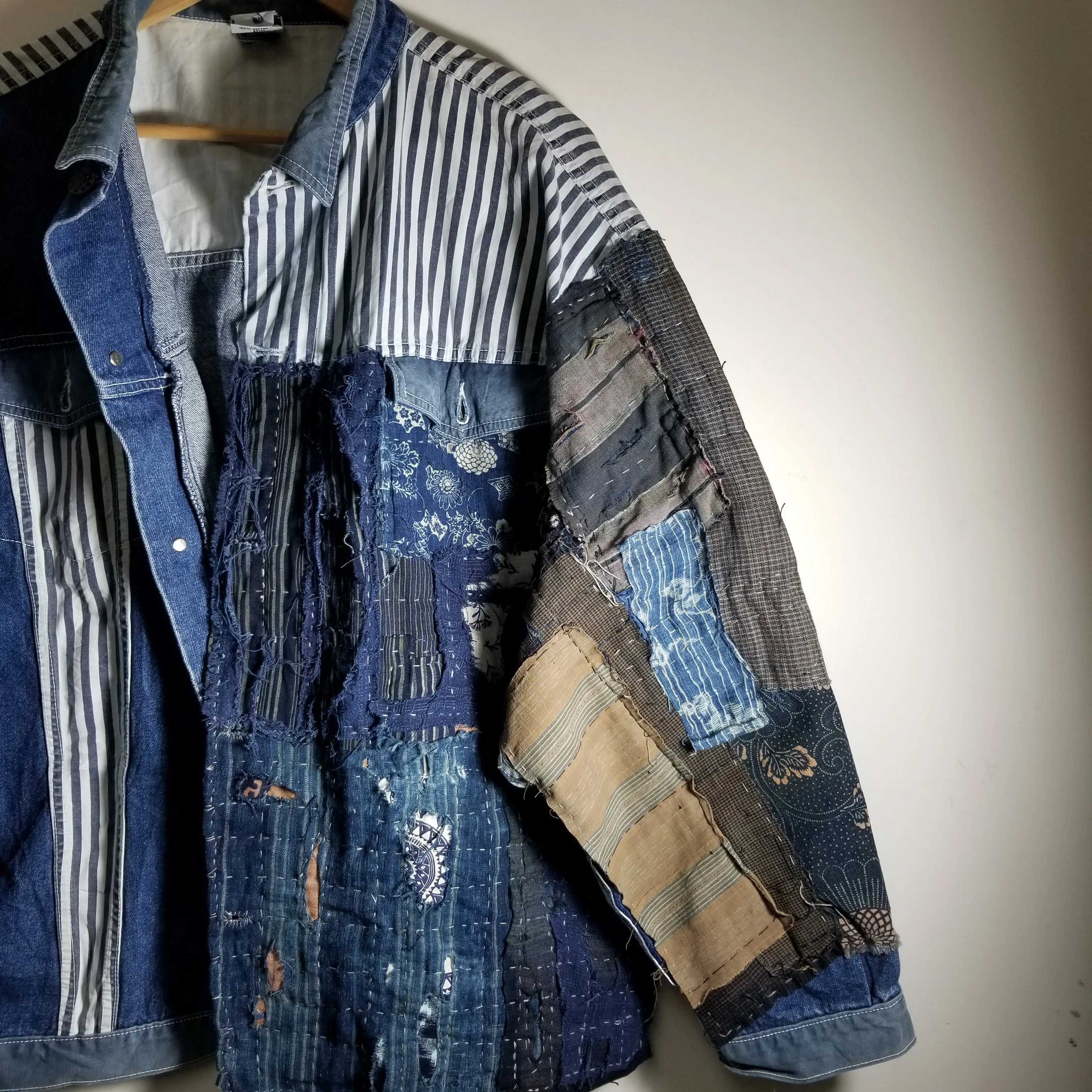 Retro Boro Tsutsugaki Handstitched Patchwork Jean Jacket