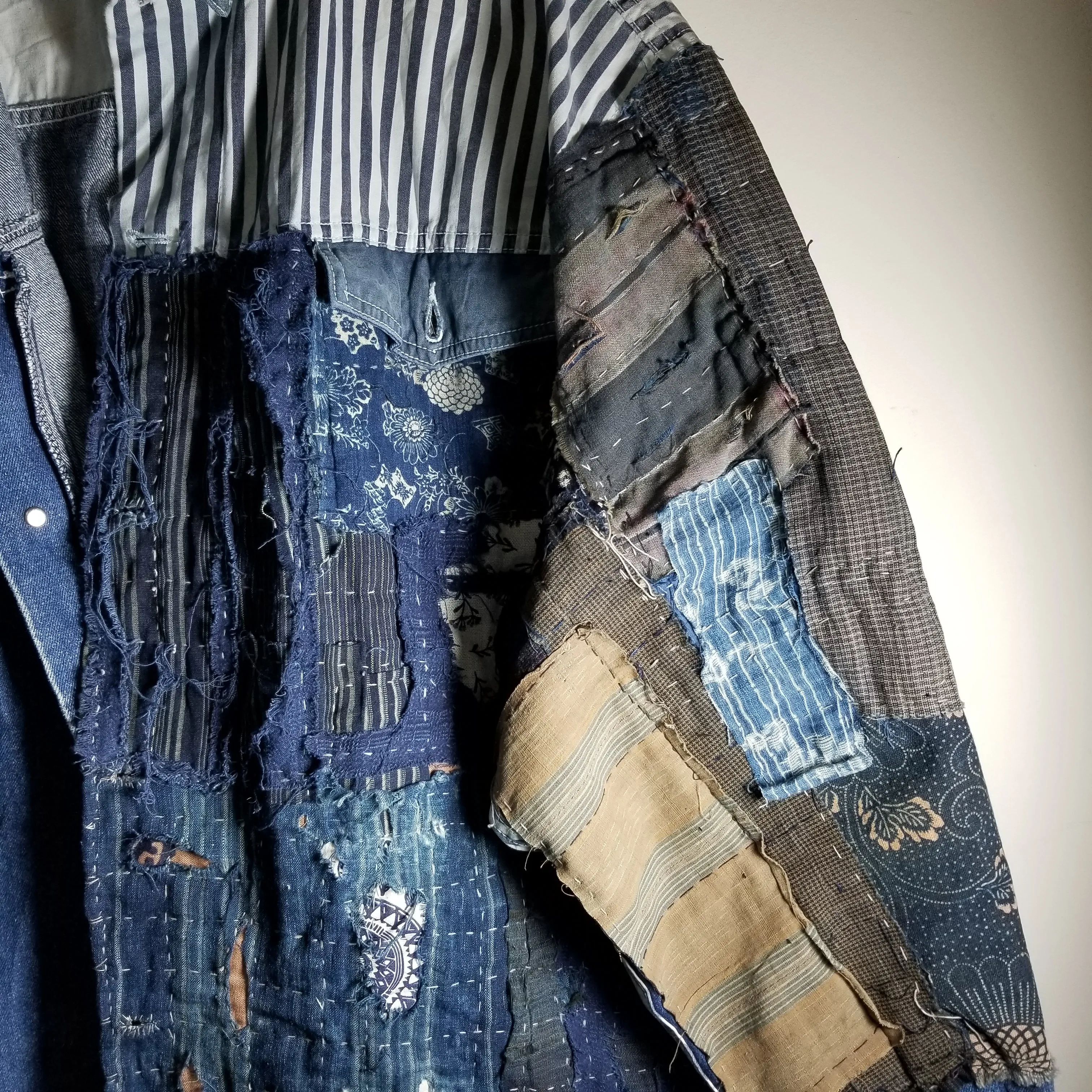 Retro Boro Tsutsugaki Handstitched Patchwork Jean Jacket