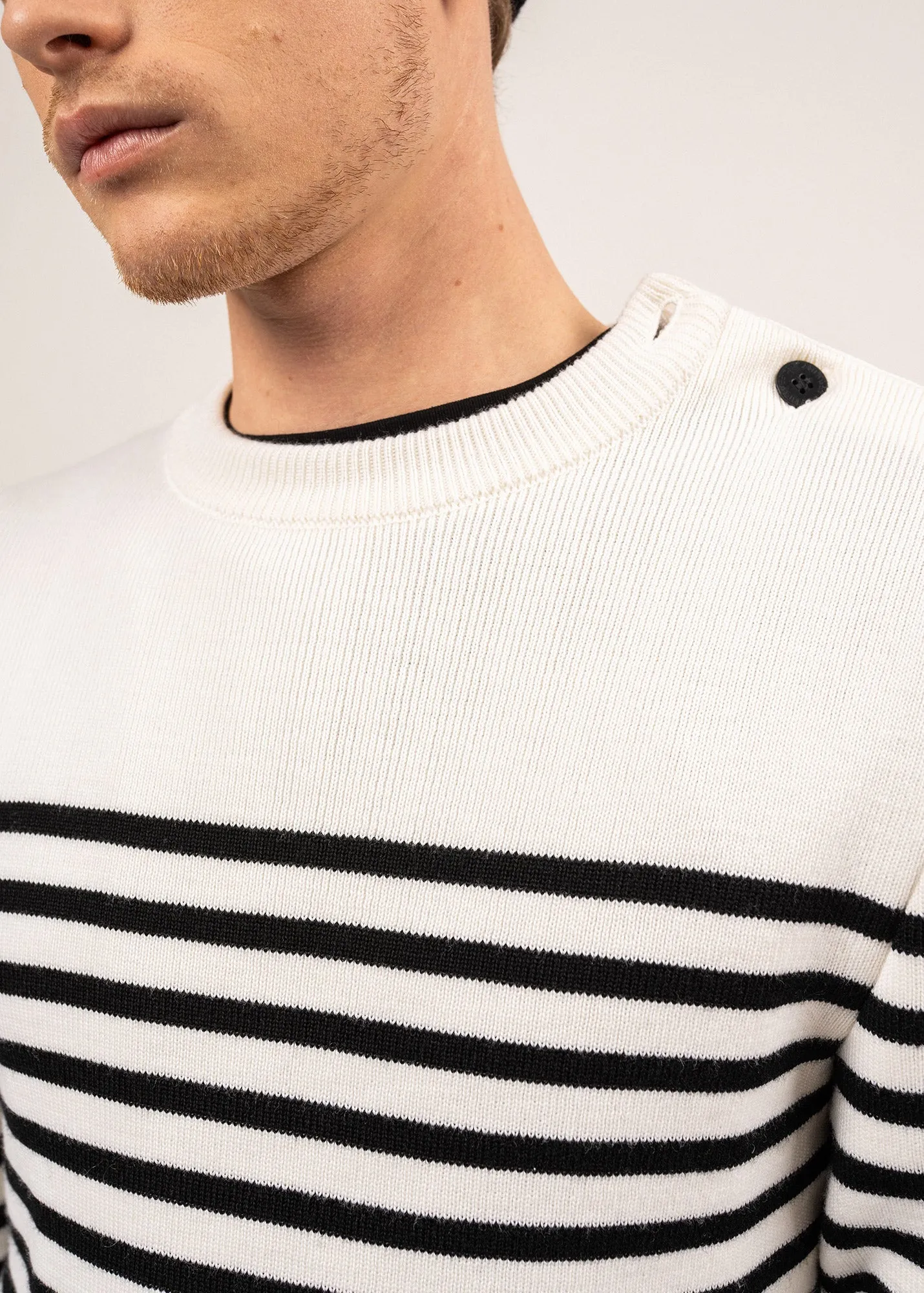 Rochefort striped sailor jumper - slim fit, in merino wool (ECUME/NOIR)