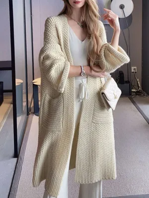 Rose Red Pocket Big Size Knitting Cardigan Sweater V-Neck Long Sleeve Women New Fashion Tide Autumn Winter 2023 C-072