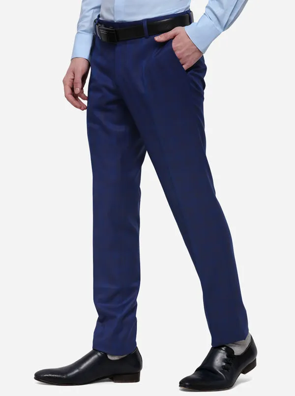 Royal Blue Checked Super Slim Fit Formal Trouser | JB Studio