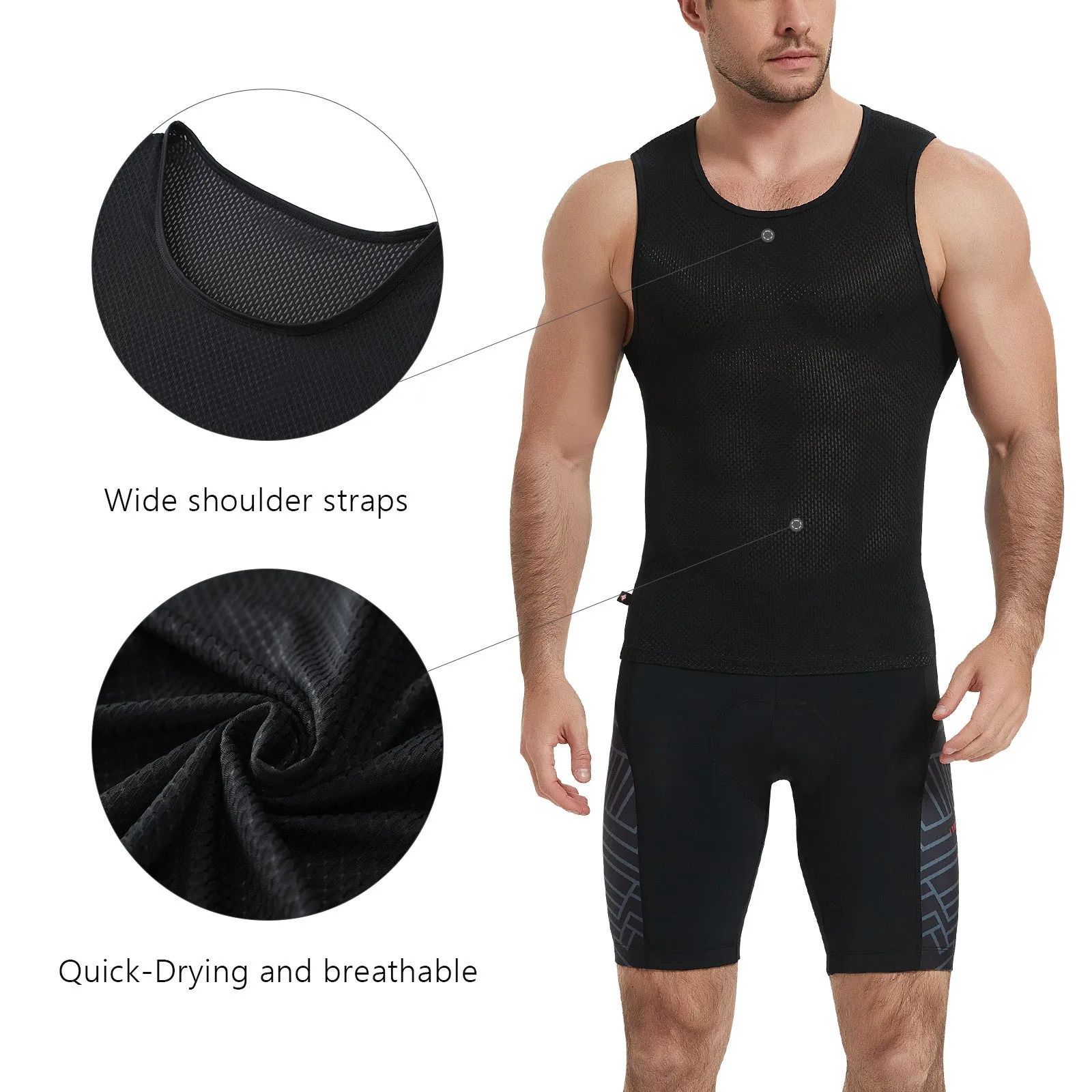 Santic Srui Men Cycling Vest Sleeveless Bike Base Layer Black