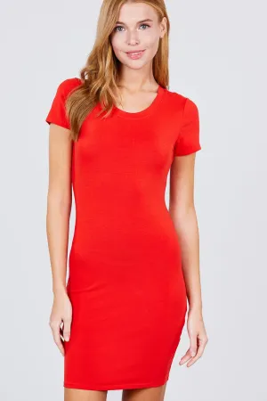 Short Sleeve Round Neck Knit Mini Dress