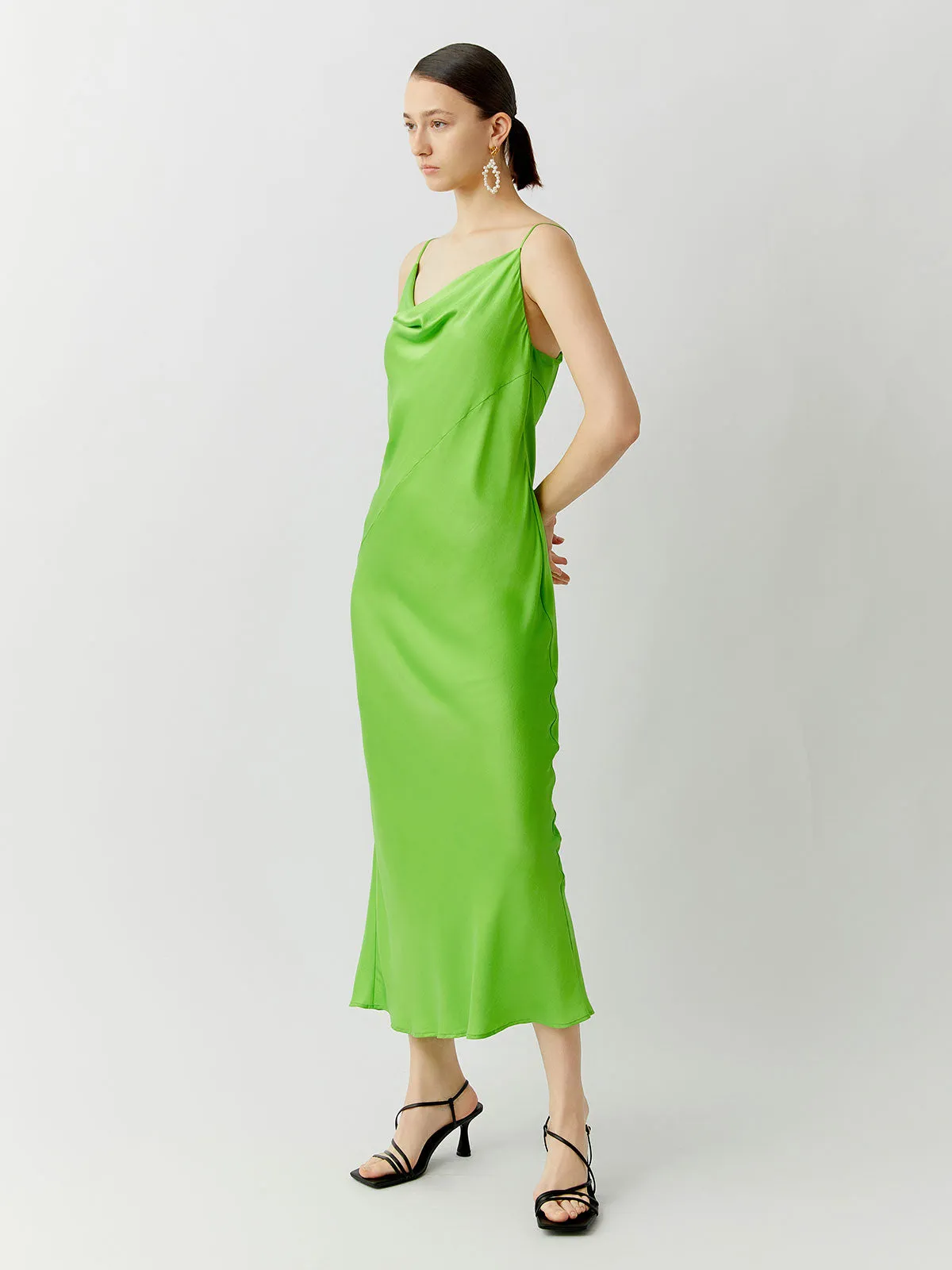 SILKINC Crystal Bias Cut Cowl Neck Long Slip Dress (Spirit slip)